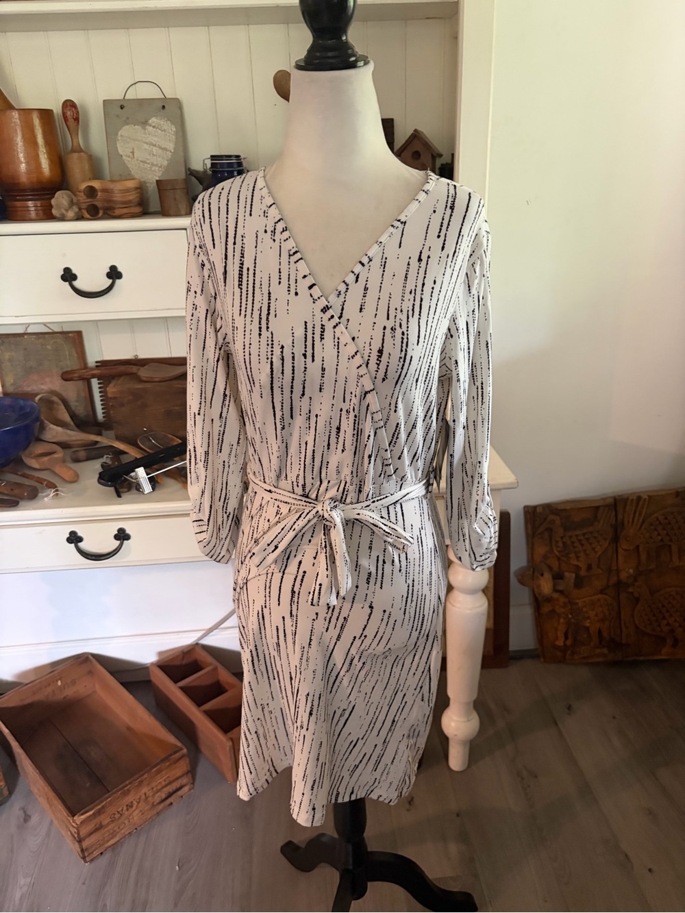 Majora Women's White and Black Printed Wrap Dress